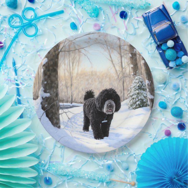 Portuguese Water Dog Let It Snow Christmas Paper Plate (Party)