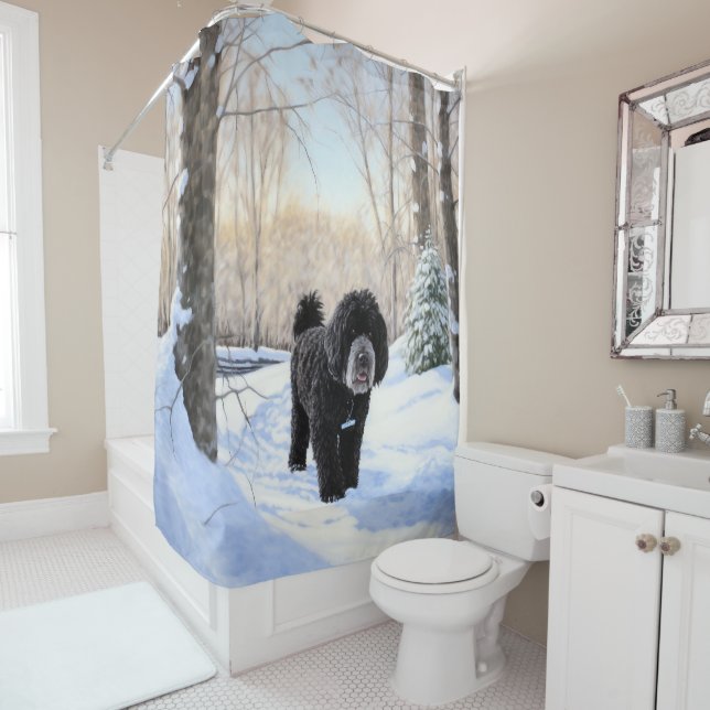 Portuguese Water Dog Let It Snow Christmas Shower Curtain (In Situ)