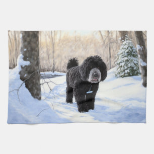 Portuguese Water Dog Let It Snow Christmas Tea Towel