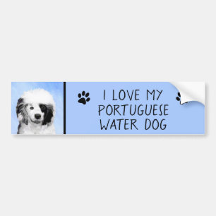 Portuguese Water Dog Painting - Original Dog Art Bumper Sticker