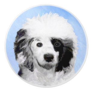 Portuguese Water Dog Painting - Original Dog Art Ceramic Knob