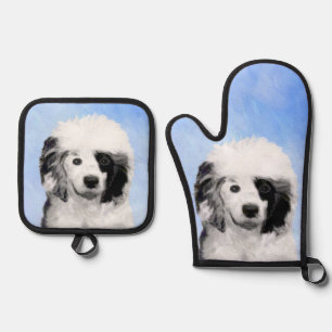 Portuguese Water Dog Painting PWD Original Dog Art Oven Mitt & Pot Holder Set