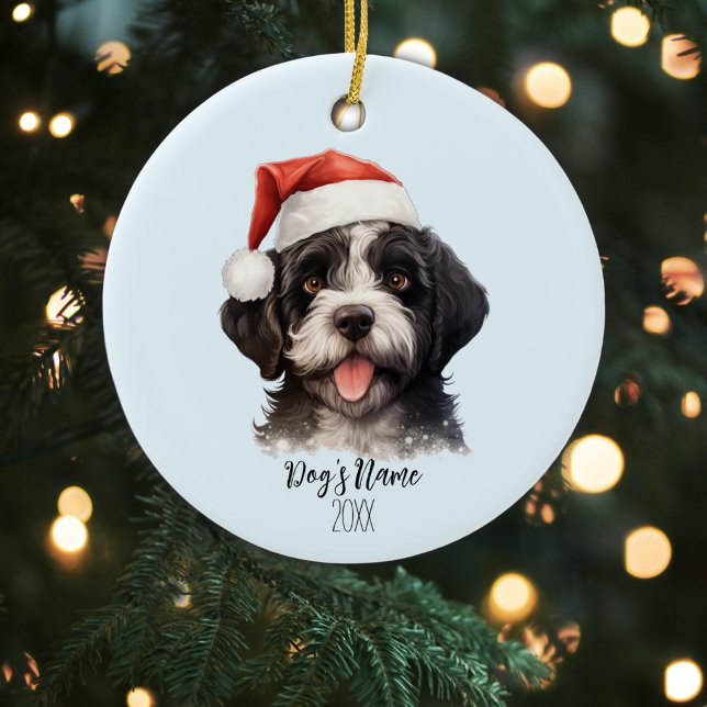 Portuguese Water Dog Personalised Christmas Ceramic Tree Decoration (Santa Paws is coming to town!)