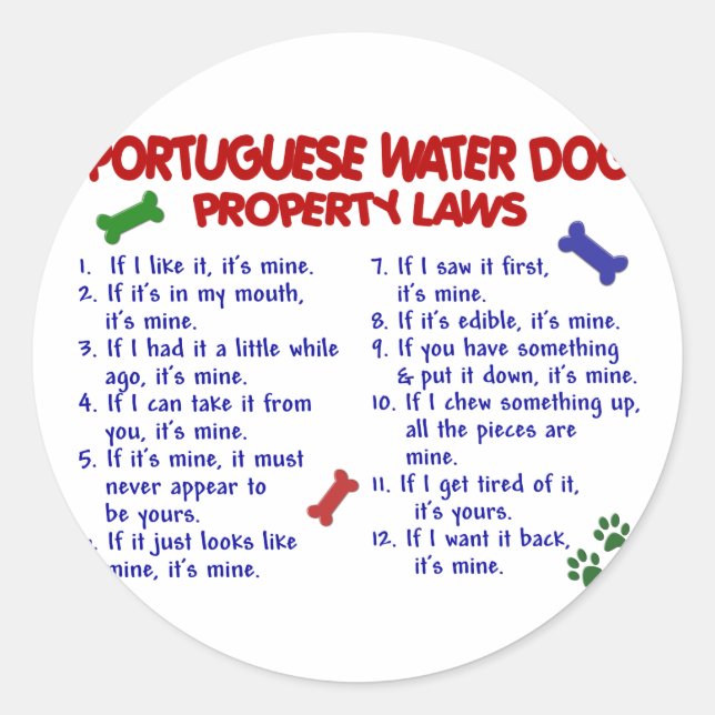 PORTUGUESE WATER DOG Property Laws 2 Classic Round Sticker (Front)