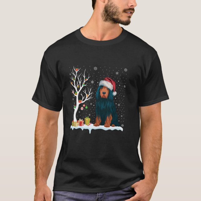 Portuguese Water Dog Santa Hat Festive Tree Light  T-Shirt (Front)