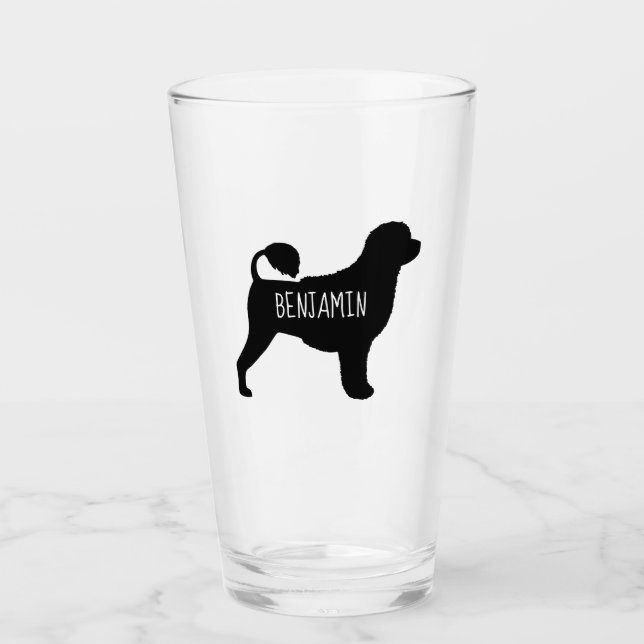 Portuguese Water Dog Silhouette Personalised Glass (Front)