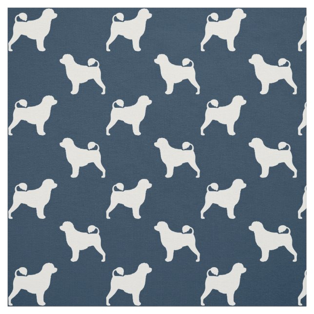 Portuguese Water Dog Silhouettes Blue and White Fabric (Swatch)