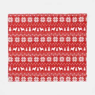 Portuguese Water Dog Silhouettes Christmas Pattern Fleece Blanket