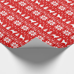 Portuguese Water Dog Silhouettes Christmas Red Wrapping Paper