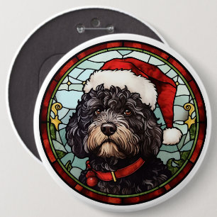 Portuguese Water Dog Stained Glass Christmas 6 Cm Round Badge