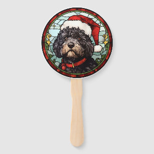 Portuguese Water Dog Stained Glass Christmas Hand Fan