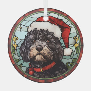 Portuguese Water Dog Stained Glass Christmas Tree Decoration