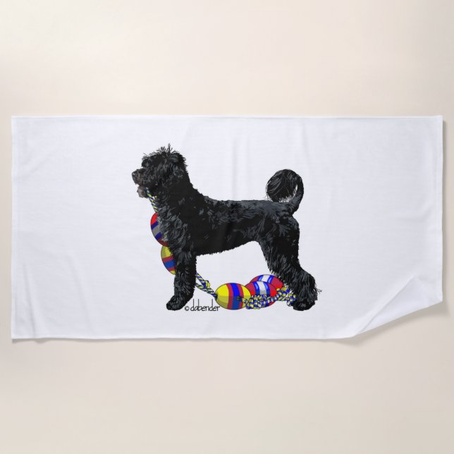Portuguese Water Dog Standing with Float Line  Beach Towel (Front)