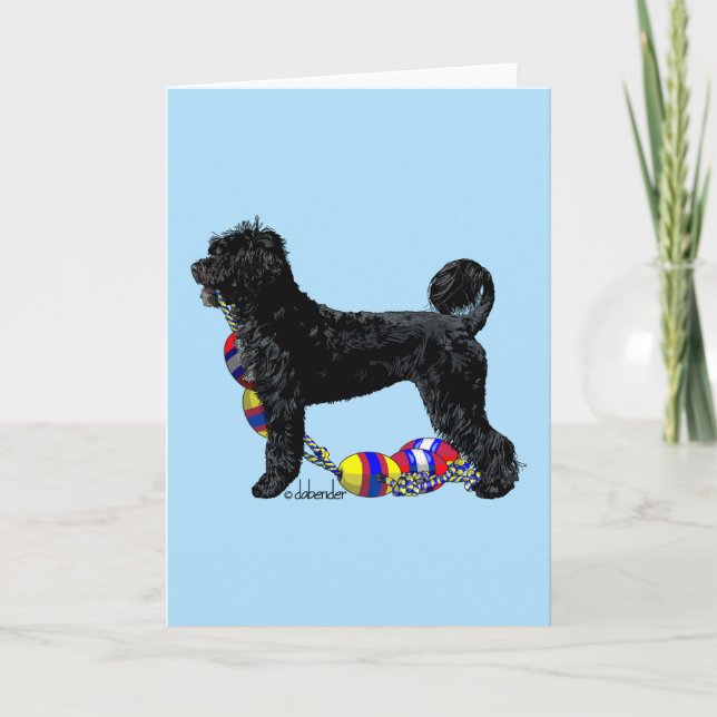 Portuguese Water Dog Standing with Float Line Card (Front)