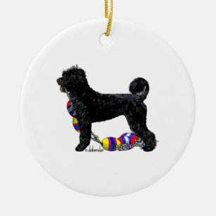 Portuguese Water Dog Standing with Float Line Ceramic Tree Decoration