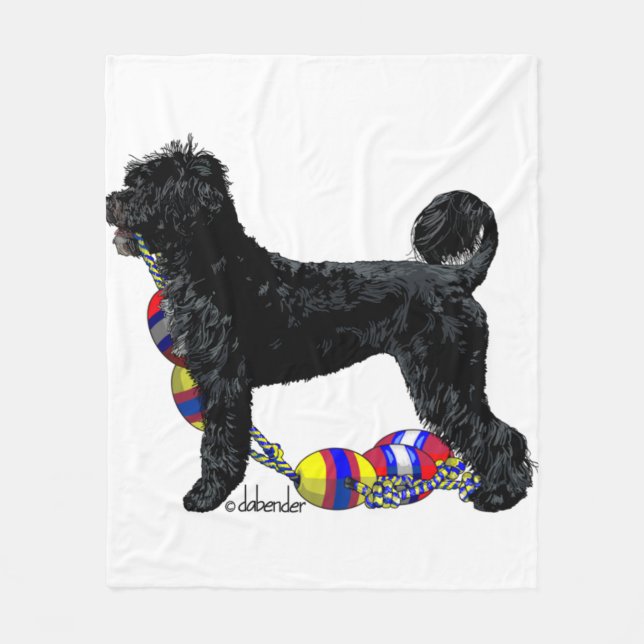 Portuguese Water Dog Standing with Float Line Fleece Blanket (Front)