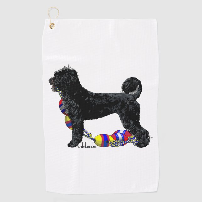Portuguese Water Dog Standing with Float Line  Golf Towel (Front)