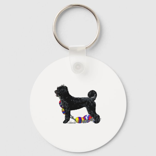 Portuguese Water Dog Standing with Float Line  Key Ring (Front)