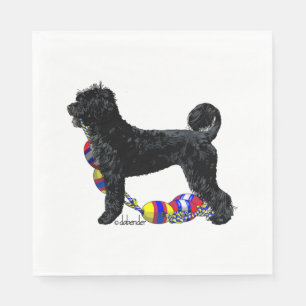 Portuguese Water Dog Standing with Float Line Napkin
