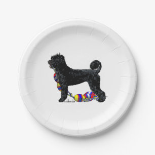 Portuguese Water Dog Standing with Float Line Paper Plate