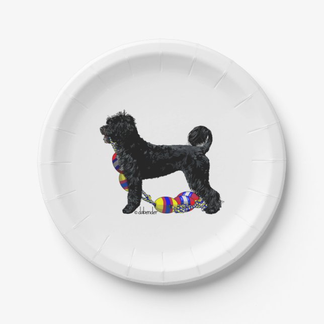 Portuguese Water Dog Standing with Float Line  Paper Plate (Front)