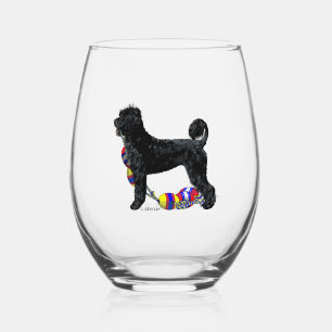 Portuguese Water Dog Standing with Float Line Stemless Wine Glass