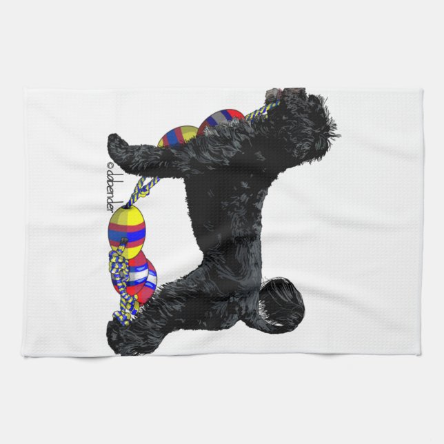 Portuguese Water Dog Standing with Float Line Tea Towel (Horizontal)
