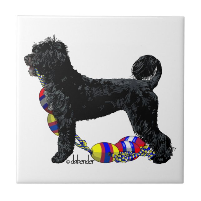 Portuguese Water Dog Standing with Float Line Tile (Front)