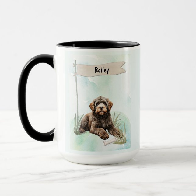 Portuguese Water Dog Watercolor Personalised Dog Mug (Left)