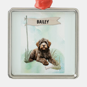 Portuguese Water Dog Watercolor Personalized Dog Metal Tree Decoration
