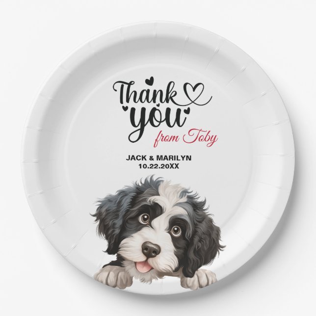Portuguese Water Dog Wedding Thank You Paper Plate (Front)