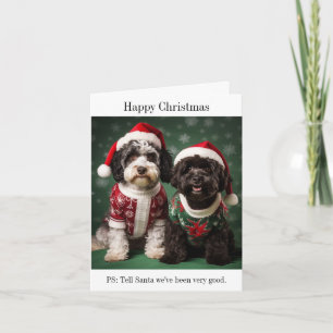 Portuguese Water Dogs Happy Christmas Card
