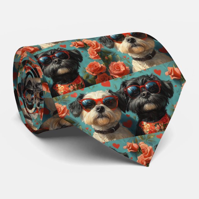 Portuguese Water Dogs Heart Roses Valentine's Day Tie (Rolled)