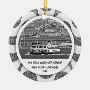 Portuguese waves cobblestone First Vacation   Ceramic Tree Decoration