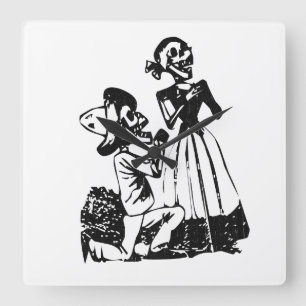 Posada Cavalera Courting Skeleton Couple Square Wall Clock