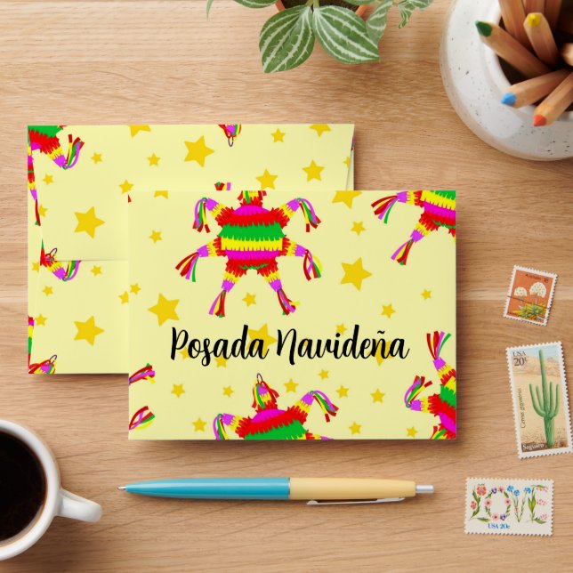 Posada Navideña Piñata & Star Mexican Christmas Envelope (Desk)