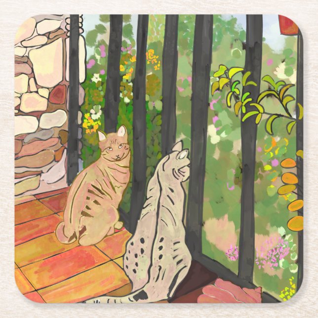 Posavasos Gatos Square Paper Coaster (Front)