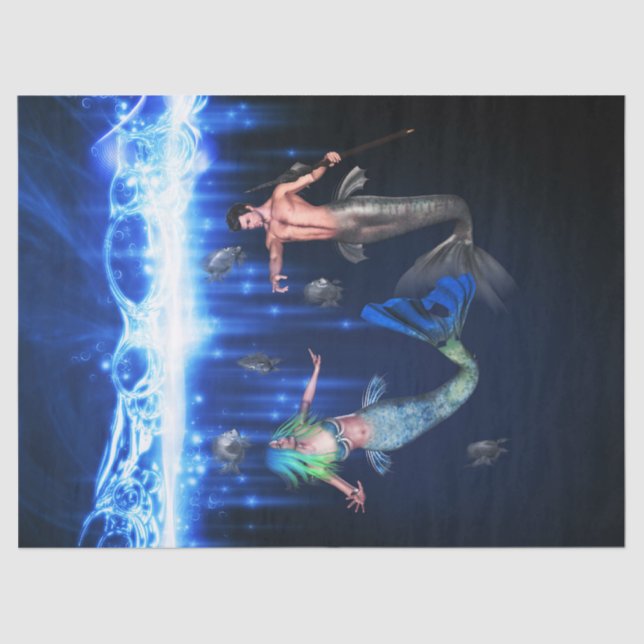 Poseidon And the Mermaid Tissue Paper (Front)