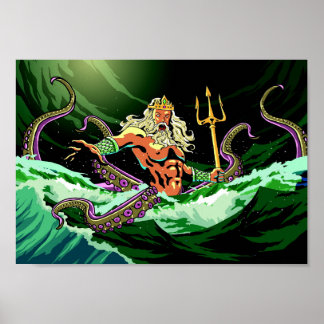 Poseidon Comes Out Of The Sea Print Colour Poster