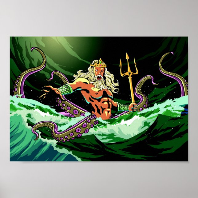 Poseidon Comes Out Of The Sea Print Colour Poster (Front)