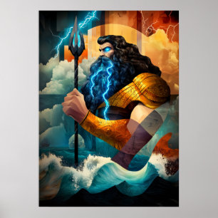 Poseidon - Cubist Minimalist Legend - God of Sea Poster