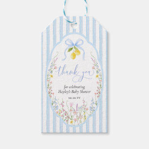 Posey Wildflower Blue Bow Baby Shower Gift Tags