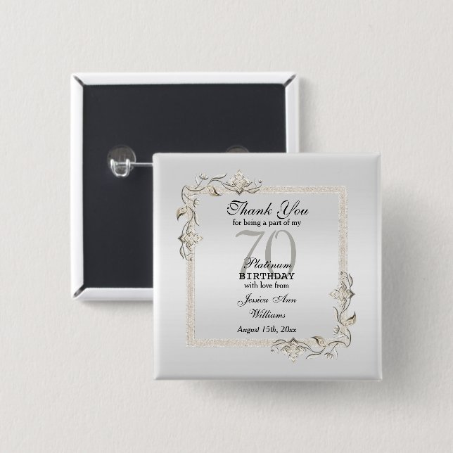 Posh 70th Platinum Birthday  15 Cm Square Badge (Front & Back)