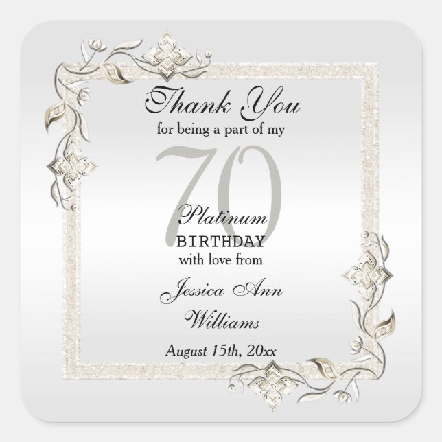 Posh 70th Platinum Birthday Square Sticker (Front)