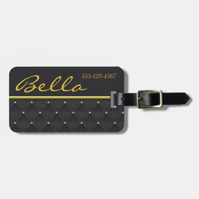 Posh Black & Gold Luggage Tag (Front Horizontal)
