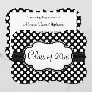 Posh Black White Polka Dot Graduation/Party Invitation