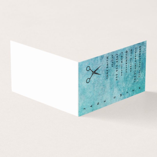 Posh Blue Grey Texture Stylist Business Card (Outside)