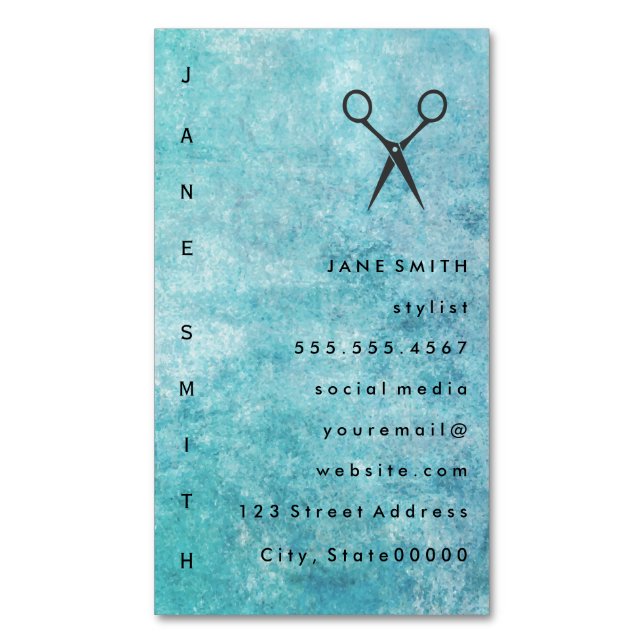 Posh Blue Grey Texture Stylist Magnetic Business Card (Front Vertical)