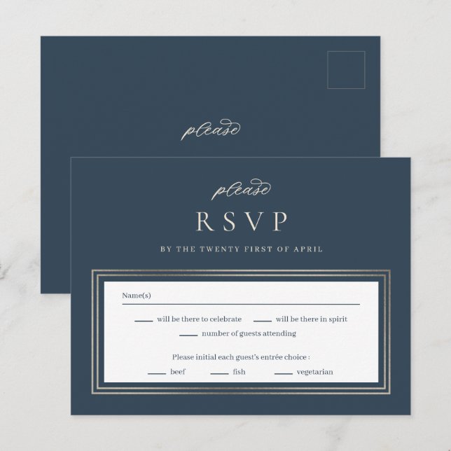 Posh Border Wedding RSVP Reply Response Card (Front/Back)