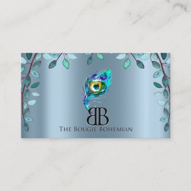 Posh Bougie Glittery Bohemian Blue Florals Business Card (Front)
